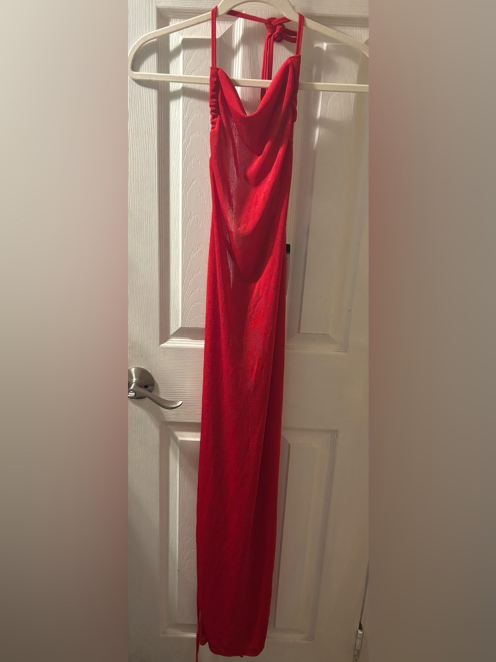 Sleek Red Backless Slip Maxi Dress - Picture 3 of 6